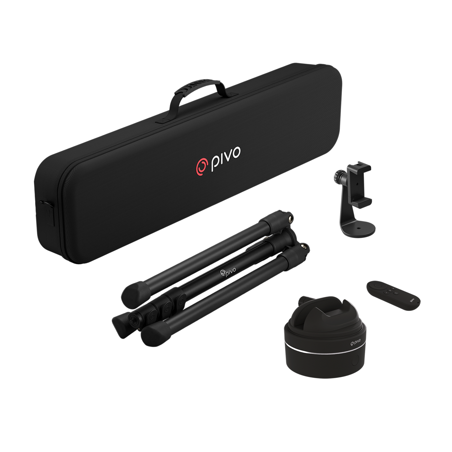Pivo Pro smartphone auto-tracking camera mount with tripod, remote control, and carrying case for hands-free video calls and virtual tours