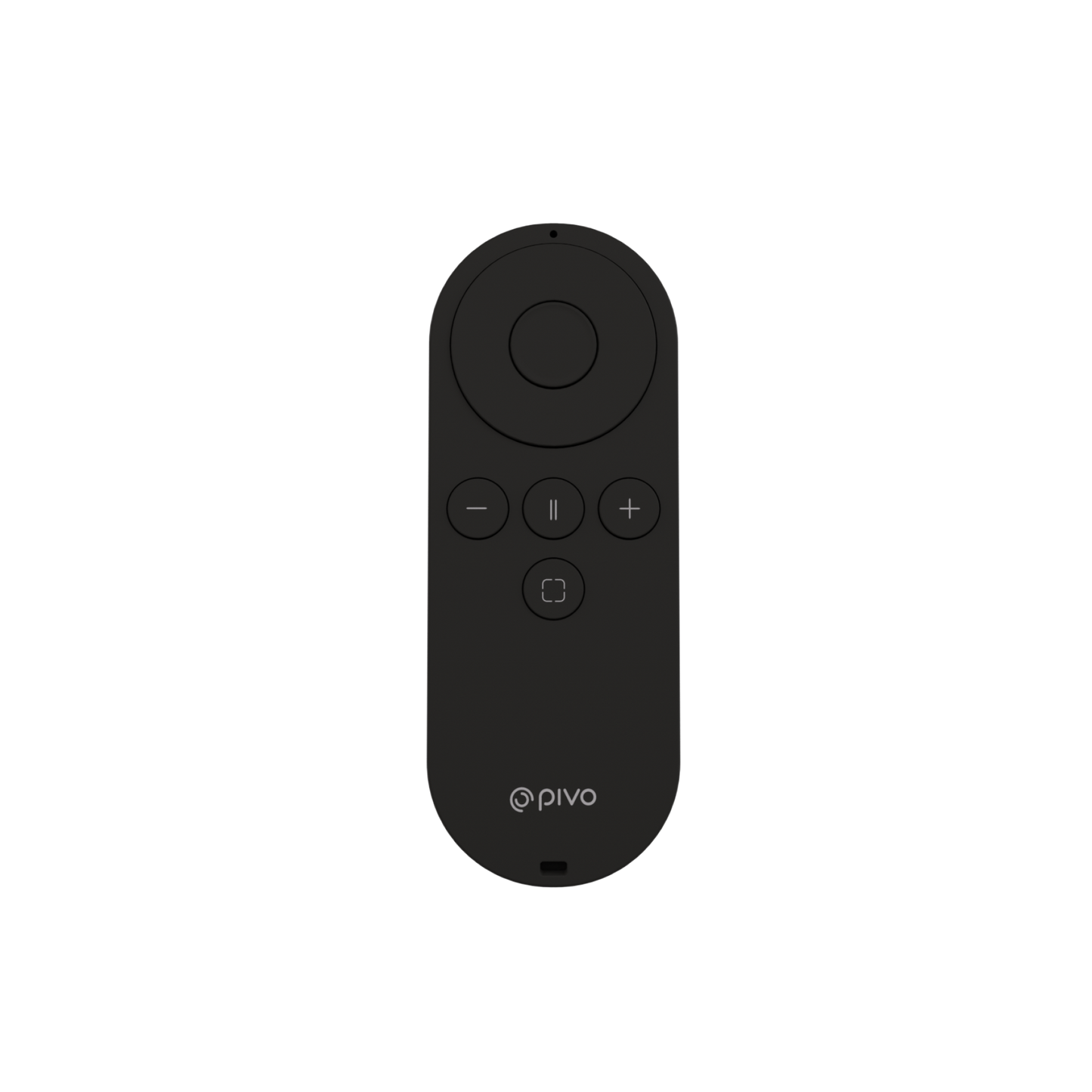 Lightweight black remote control for Pivo Pods and Max with multiple buttons and compact design