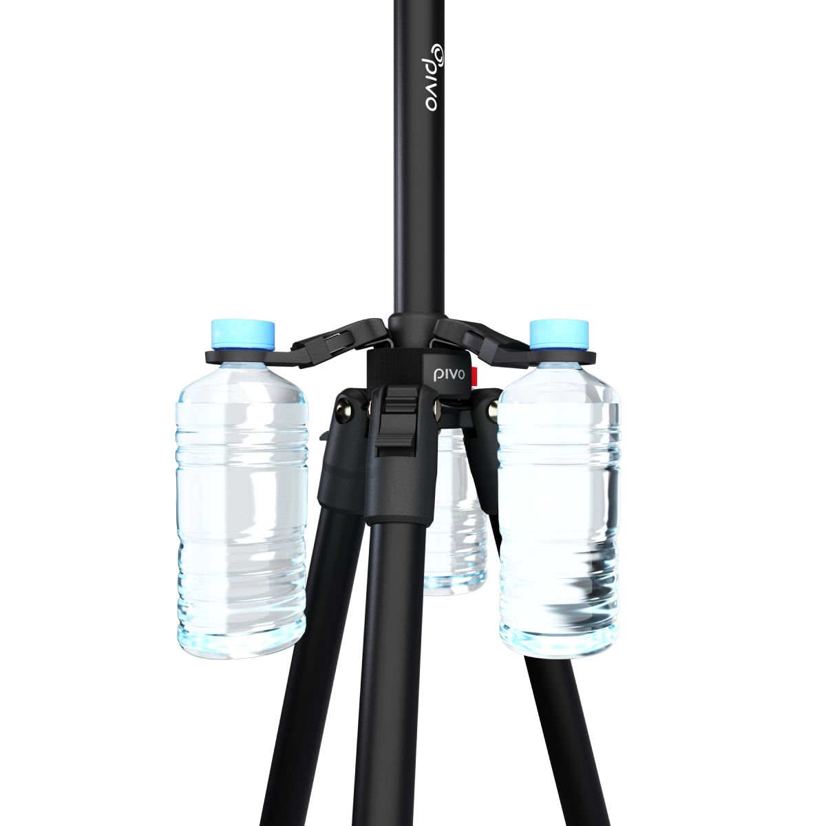 Eco-friendly tripod weight with adjustable water bottles and durable velcro strap for enhanced stability and easy portability